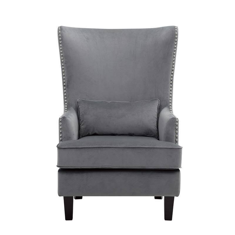 Gray Velvet Wing Back Accent Chair R6717