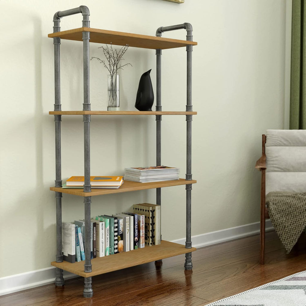 Natural Solid Pine 4-Tier Wood Bookshelf N967212