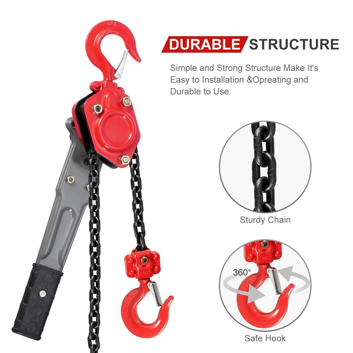 Lever Hoist Come Along 1/2 TON 5FT Lift 2 Heavy Duty Hooks A6097