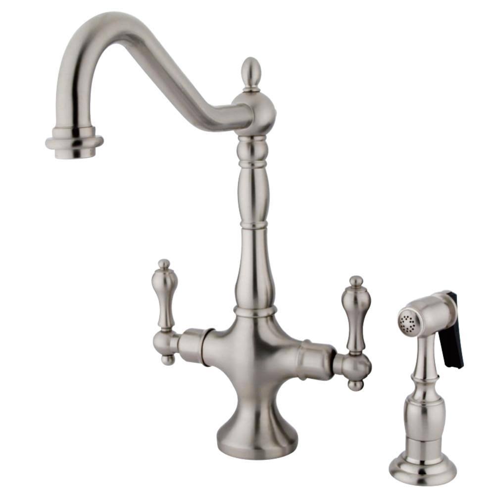 Chrome Double Handle Kitchen Faucet with Brass Sprayer V124
