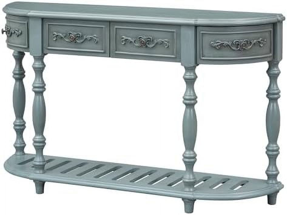 Retro Curved Console Table with 2 Top Drawers and Solid Wooden Frame V199026