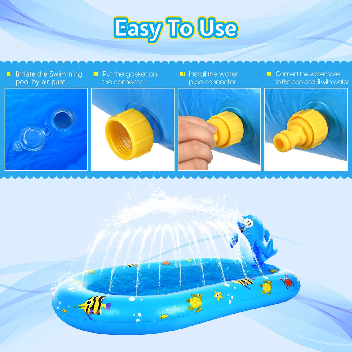 Dolphin Inflatable Sprinkler Pool 67 * 40in Q978