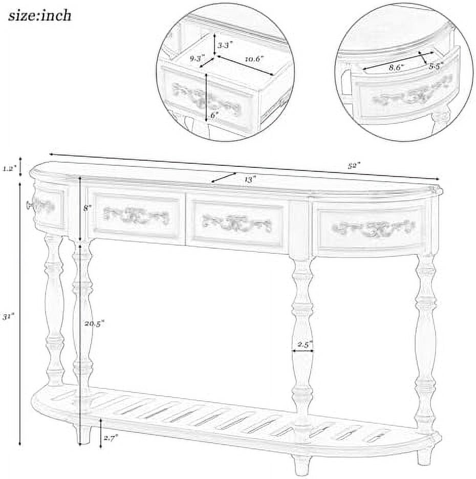 Retro Curved Console Table with 2 Top Drawers and Solid Wooden Frame V199026