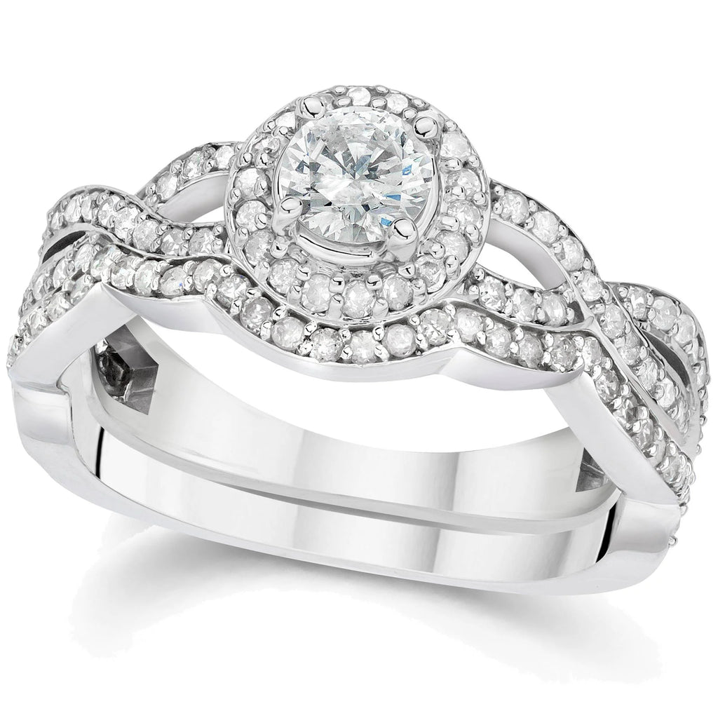 Curve Engagement Ring & Matching Wedding Band 14K White Gold E4301