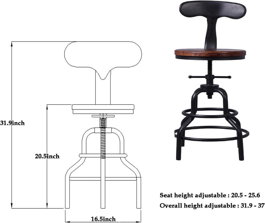 Industrial Vintage Bar Stool, 27 Inch, Set of 2 K9453