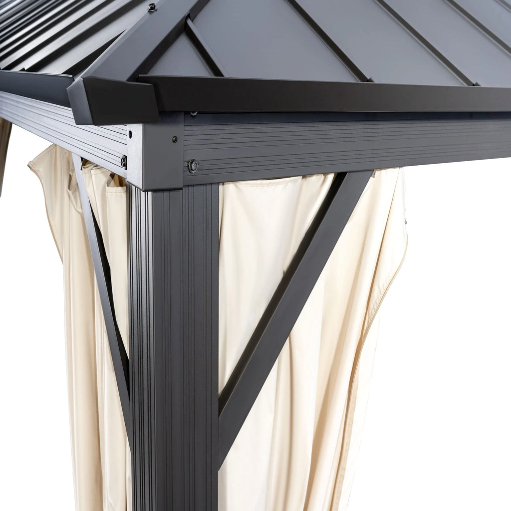 14x12ft Double Galvanized Steel Hard Top Outdoor Gazebo with Netting and Curtains P4646