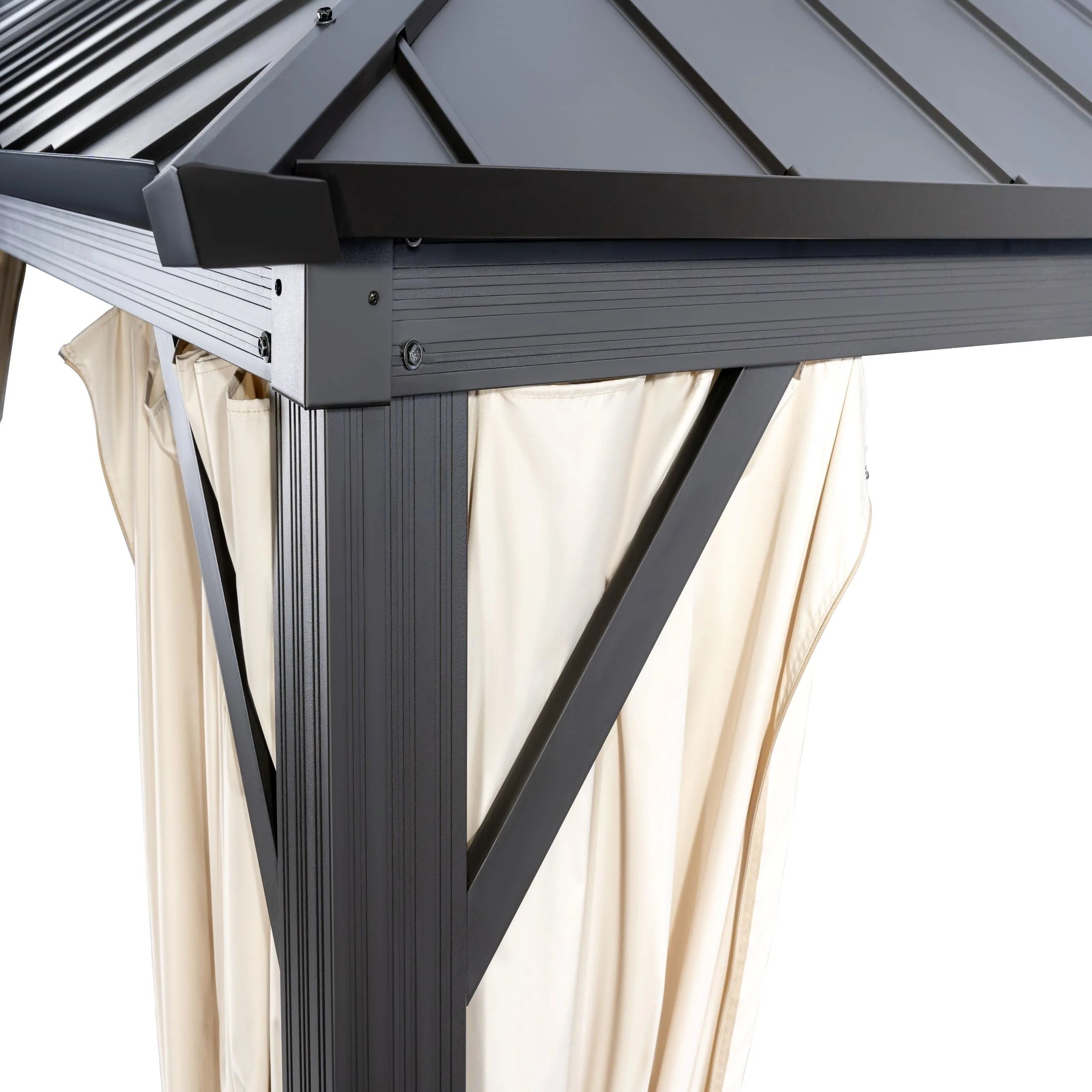 14x12ft Double Galvanized Steel Hard Top Outdoor Gazebo with Netting and Curtains P4646