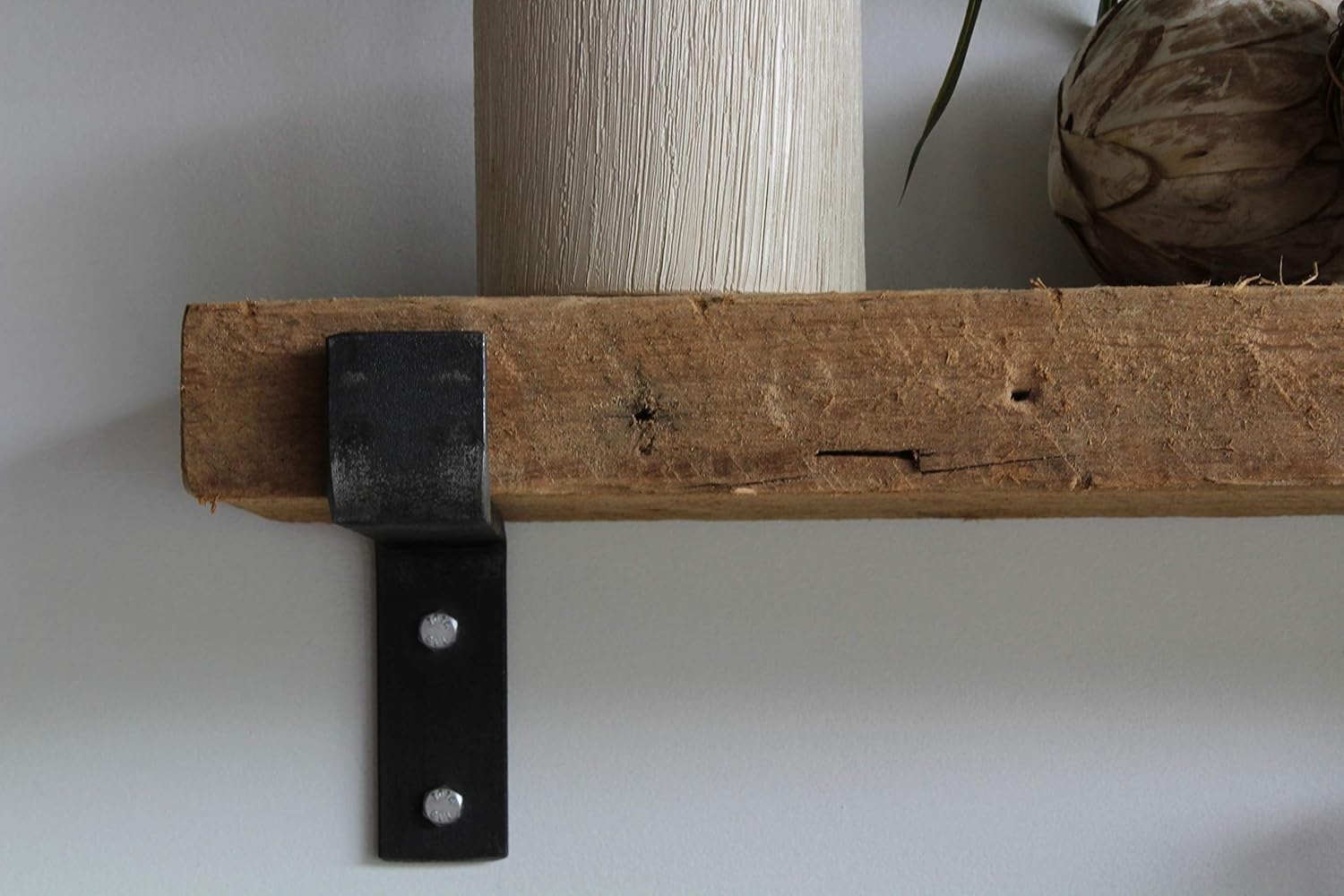 Reclaimed Barnwood Accent Shelves - Set of Two - Metal Bracketed Wall Mount - Natural 48x 7x 2 W9428