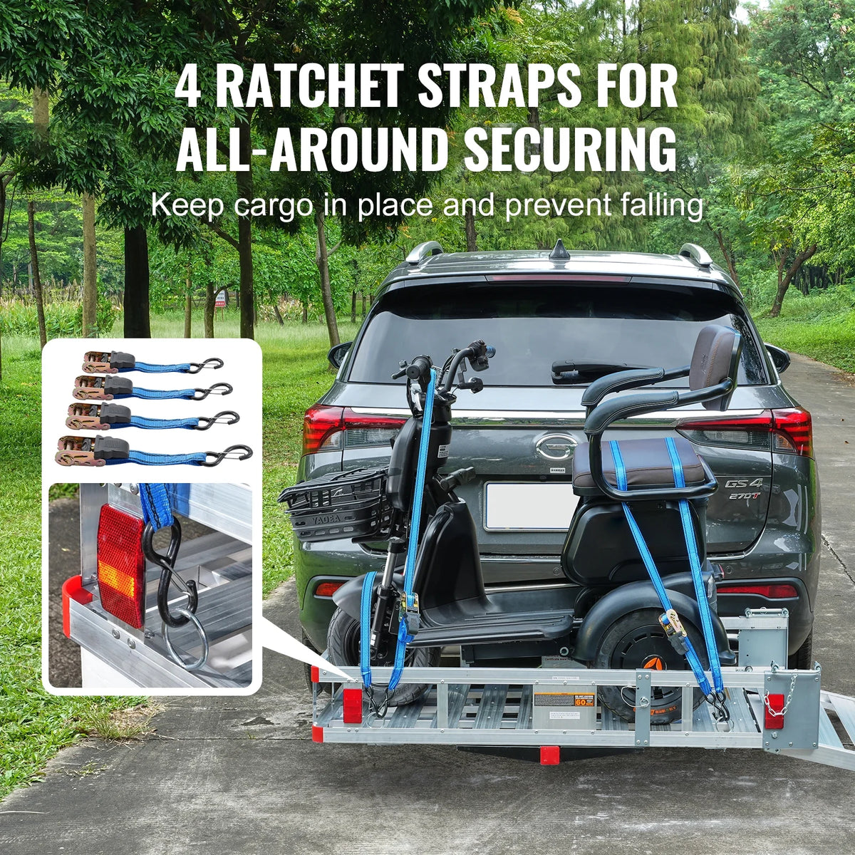 Hitch Mount Aluminum Cargo Carrier with Folding Ramp and Stabilizer L2746