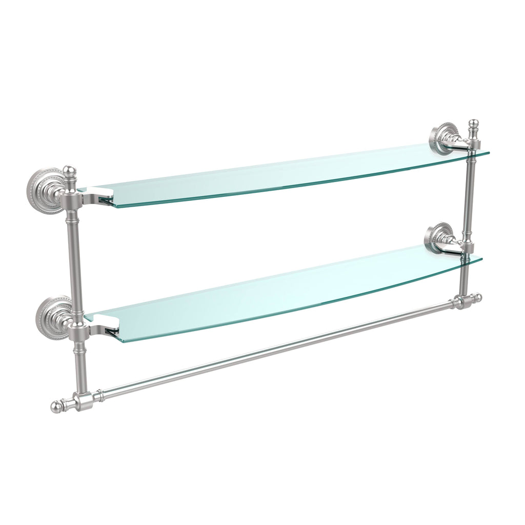 Two Tiered Glass Shelf with Towel Bar - Satin Chrome - 24 inch M95302