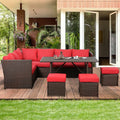 Red 7 Piece Outdoor Wicker Sectional Sofa Set A402449