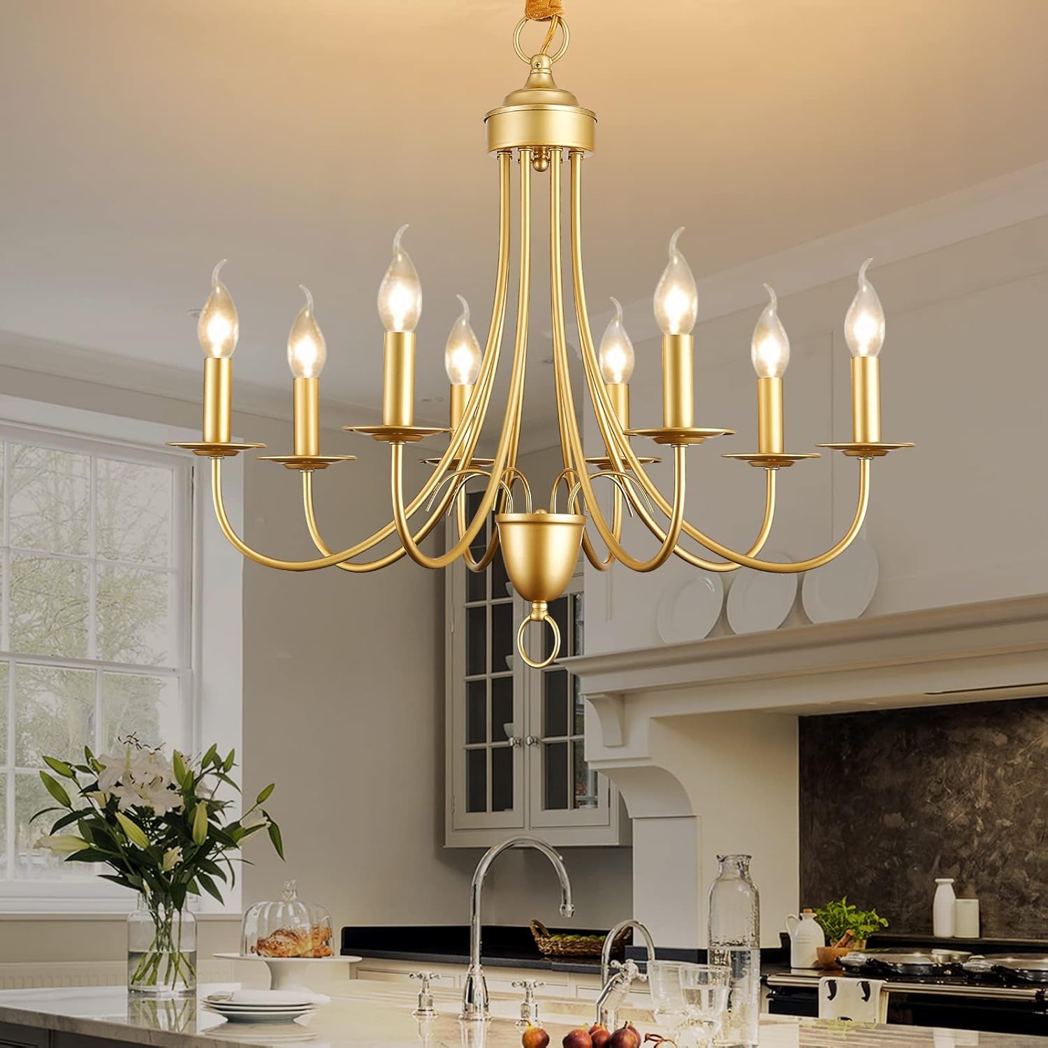 Gold Farmhouse 8 Lights Candle Chandelier E142892