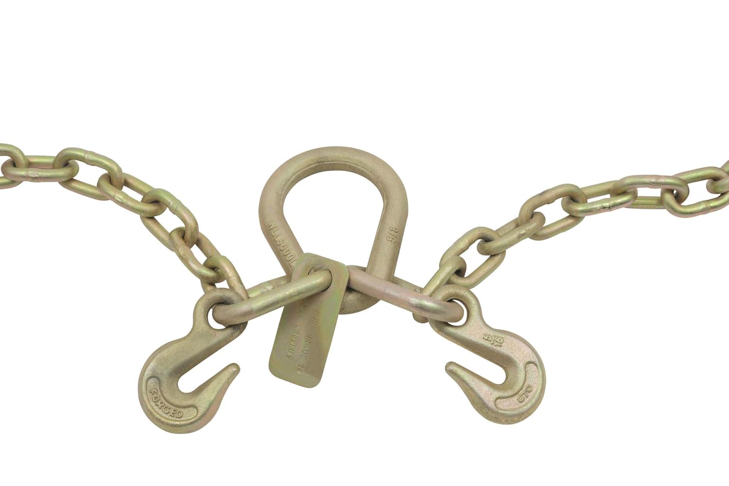 5/16" G70 V-Chain Bridle with 15" Large J Hooks, T-Hook & J-Hook with Grab Hooks 2' Legs Pack of 2 M85830