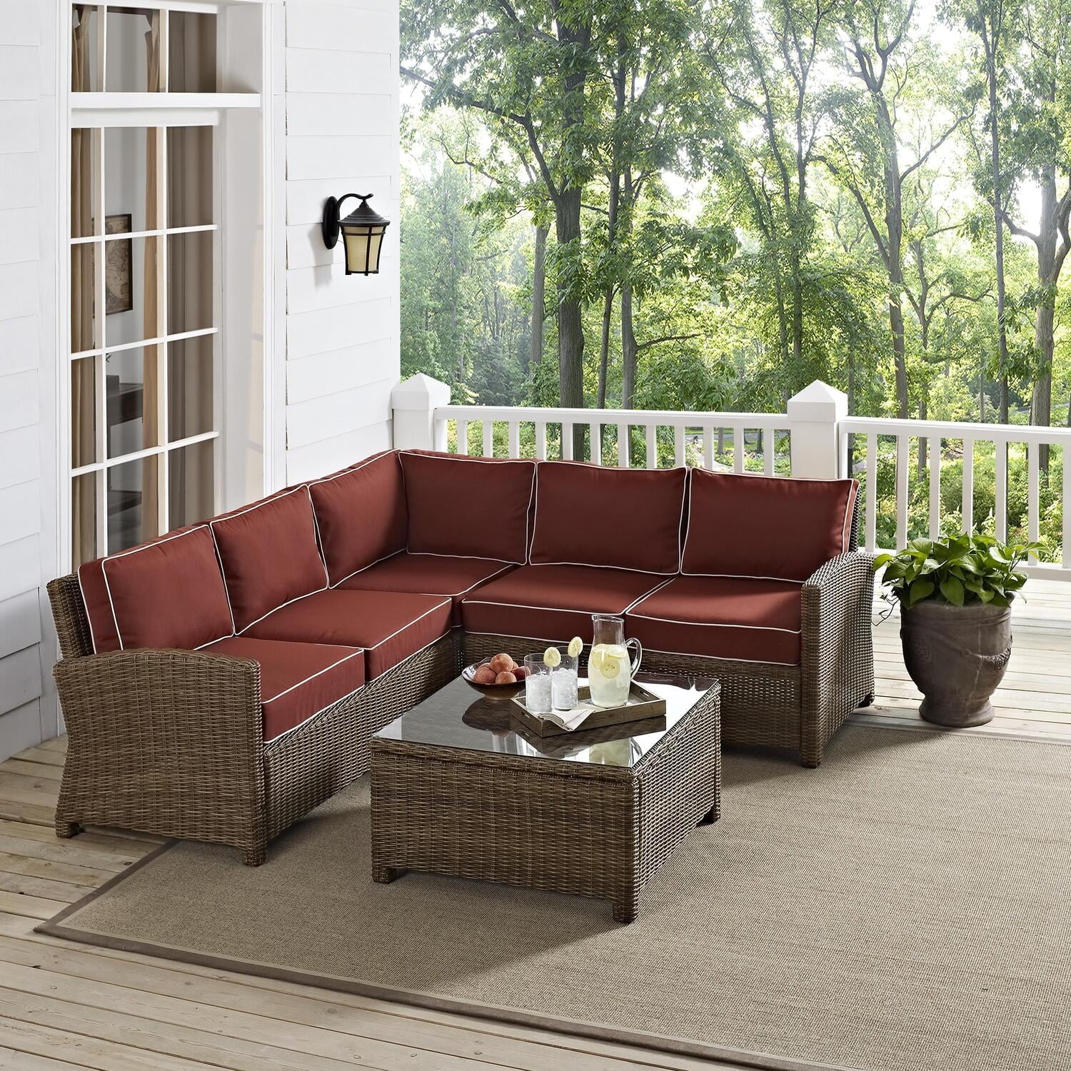 4Pc Outdoor Wicker Sectional Set Sangria Weathered Brown W840