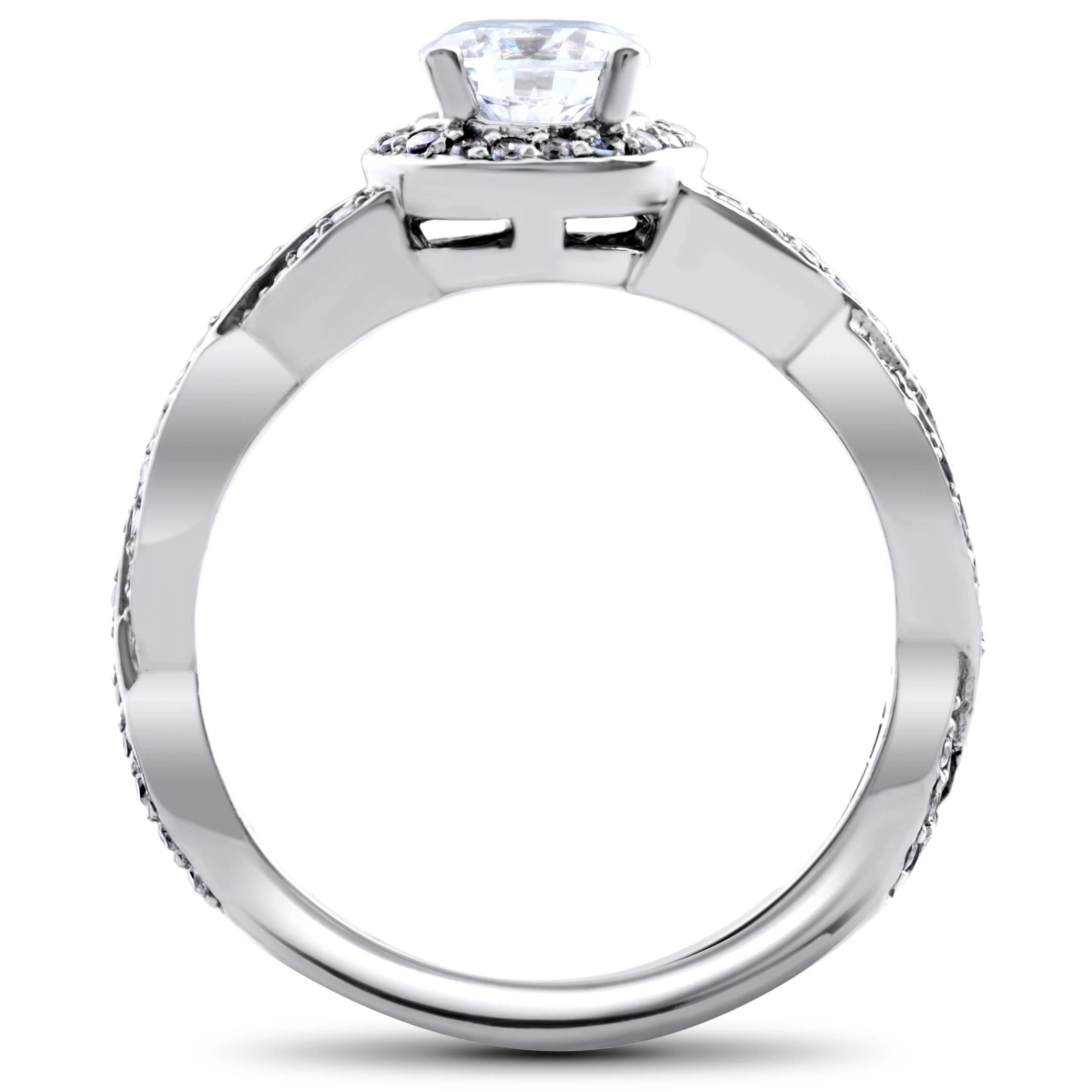 Curve Engagement Ring & Matching Wedding Band 14K White Gold E4301