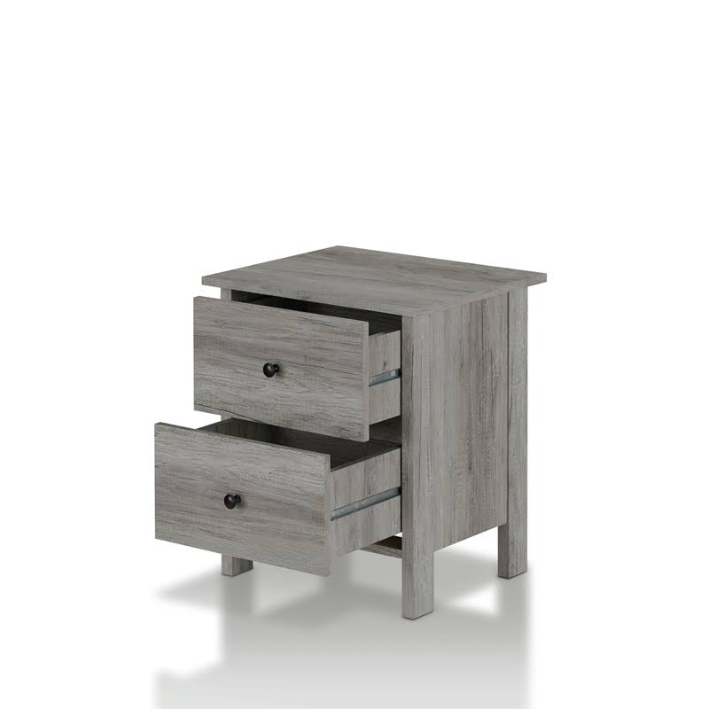 Vintage Gray Oak 2-Drawer Wood Nightstand U400955