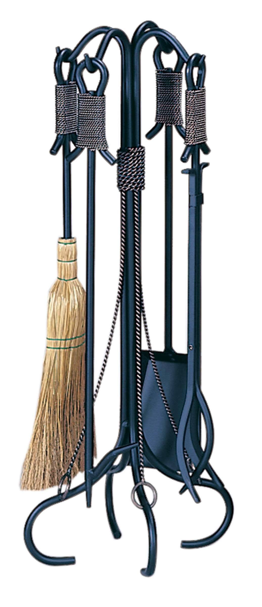 5 Piece Black Wrought Iron Fireset with Copper Rope Z85359