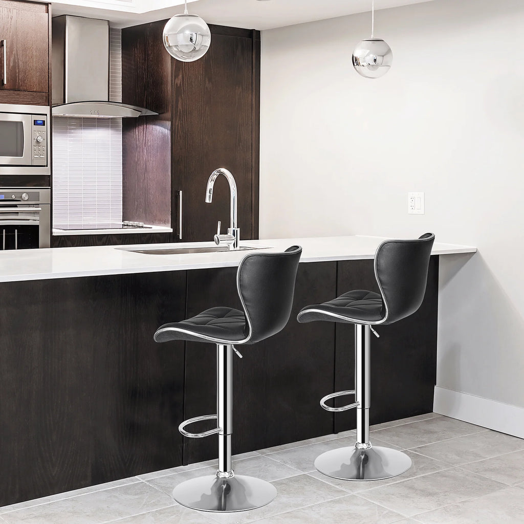 2 Pcs Adjustable Swivel PU Leather Bar Stools W8928