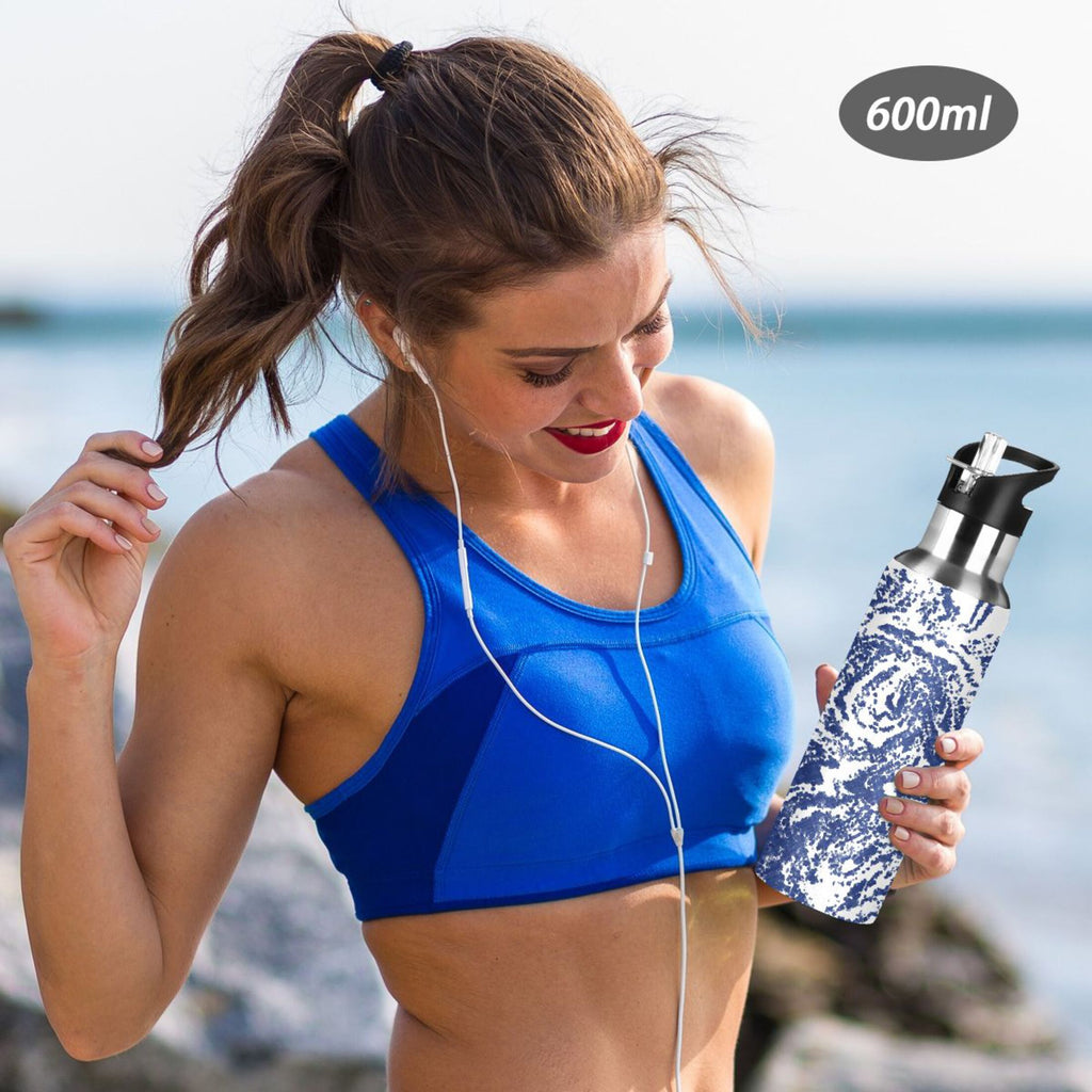 Geometric Tie Dye Blue 20 OZ Vacuum Insulated Stainless Steel Water Bottle with Straw Lid O948314
