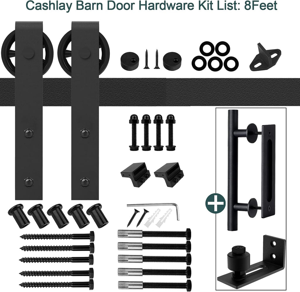 8FT Heavy Duty Sliding Door Hardware with 12 Handle & Floor Guide Q325