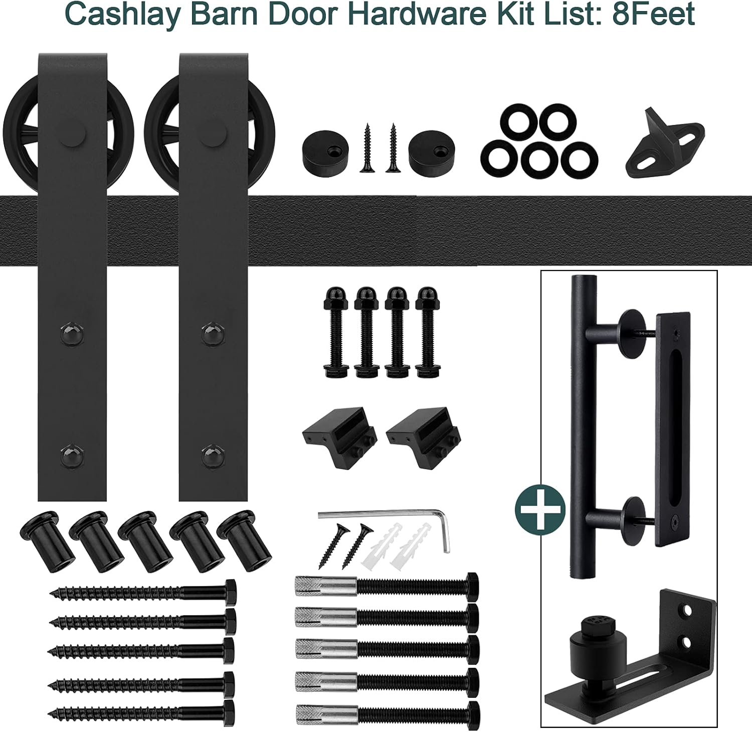 8FT Heavy Duty Sliding Door Hardware with 12 Handle & Floor Guide Q325