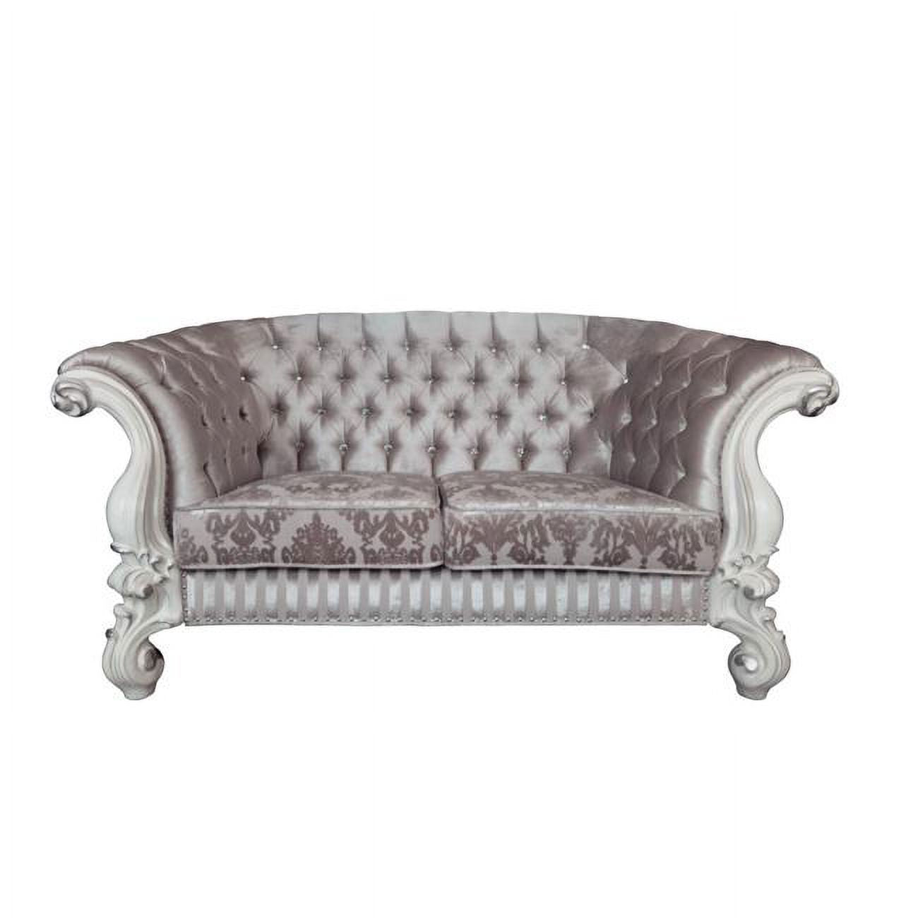 Ivory Velvet Love Seat Sofa with Toss Pillows B230649