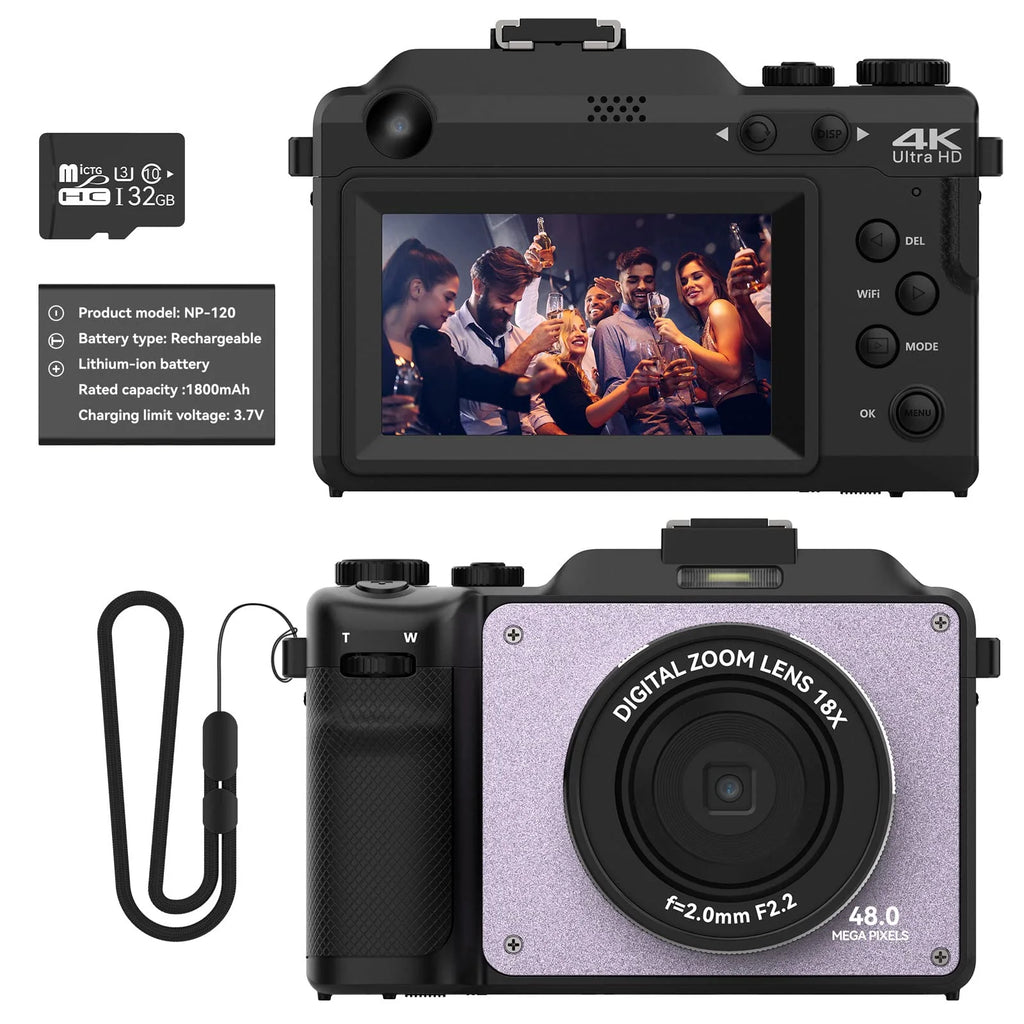 48MP 4K Digital Camera with Dual Cameras and 32GB Micro Card D5476