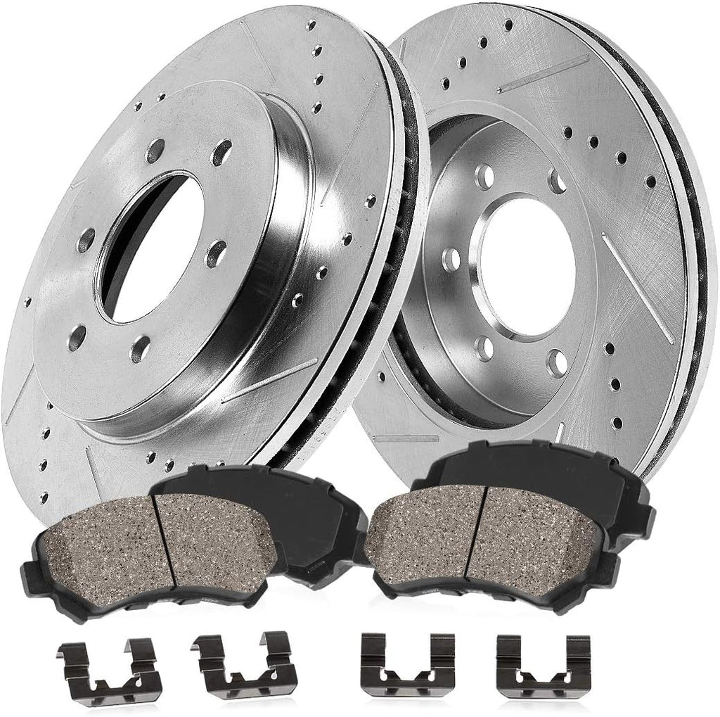 FRONT 287mm 6 Lug Rotors + Ceramic Brake Pads + Clips N21515
