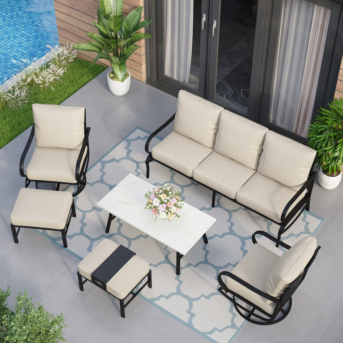 6-Piece Patio Conversation Set with Sofa, Ottoman and Coffee Table P2367