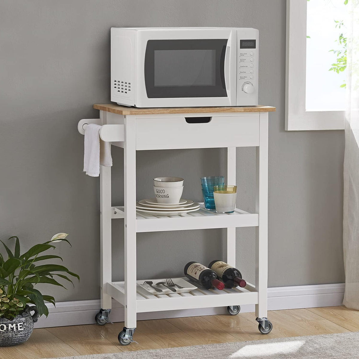 White Rolling Kitchen Cart with Wheels E876394
