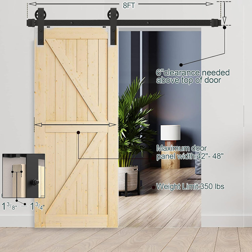 8FT Heavy Duty Sliding Door Hardware with 12 Handle & Floor Guide Q325