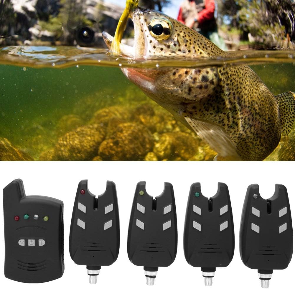 4 pcs Fishing Bite Alarm & 1 pcs Receiver Indicator Sound & LED Light Alert J781100