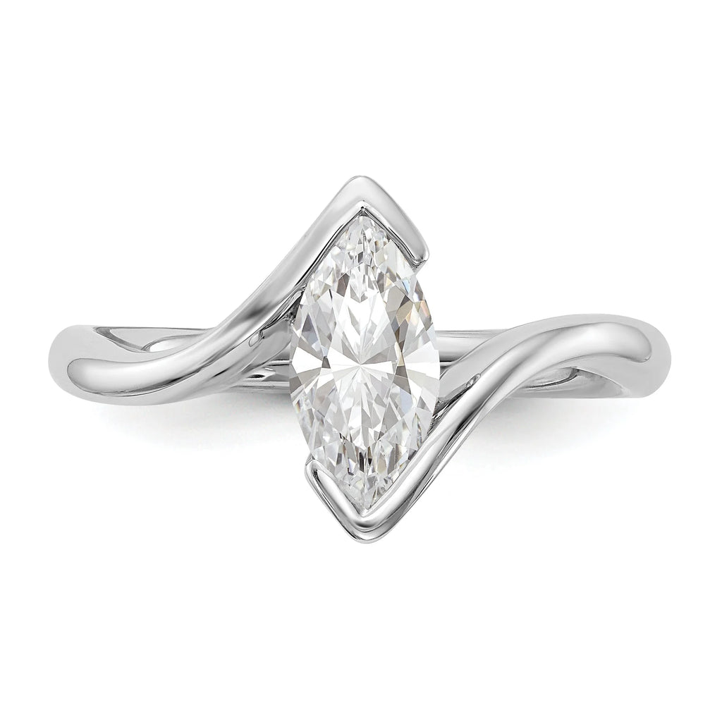 0.25ct CZ Solid 14k White Gold Marquise Bezel Solitaire Engagement Ring O365