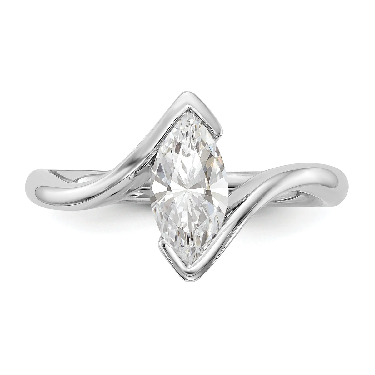0.25ct CZ Solid 14k White Gold Marquise Bezel Solitaire Engagement Ring O365