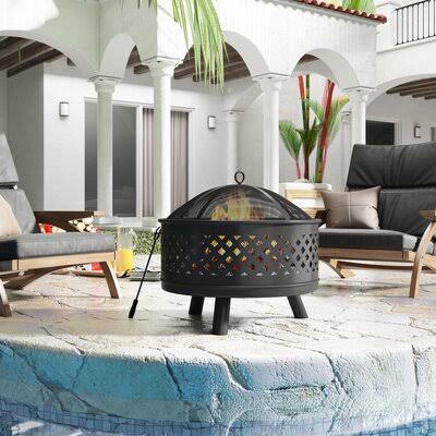 Red Steel Wood Burning Fire Pit T709776