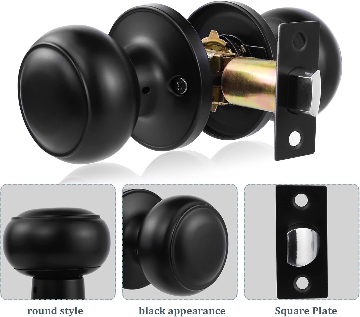 Black Passage Door Knobs Round Style 4 Pack J692136