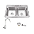 20 Gauge Stainless Steel Double Basin Drop-In Kitchen Sink with Gooseneck Faucet W5174