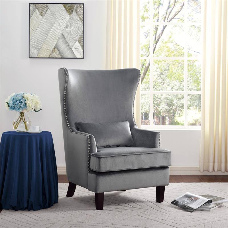 Gray Velvet Wing Back Accent Chair R6717