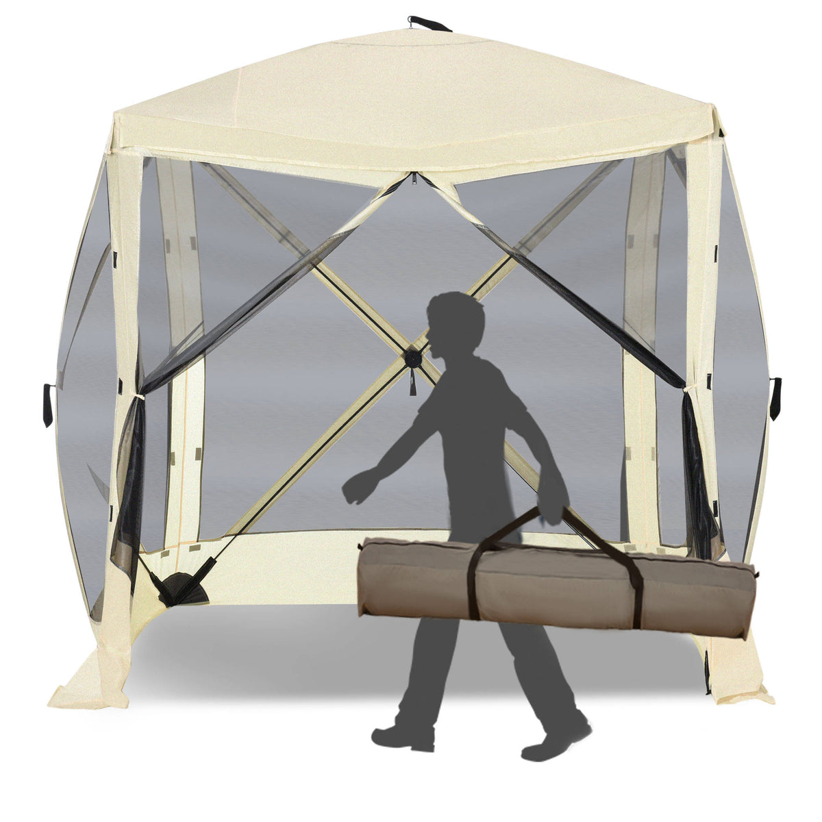 Beige Pop Up Camping Canopy Tent with Carry Bag J15047
