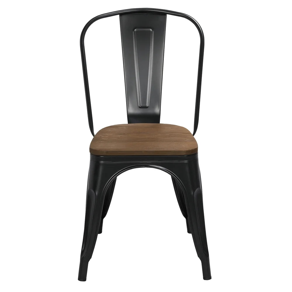 Black Metal Dining Chair with Wood Seat, Set of 4 O592