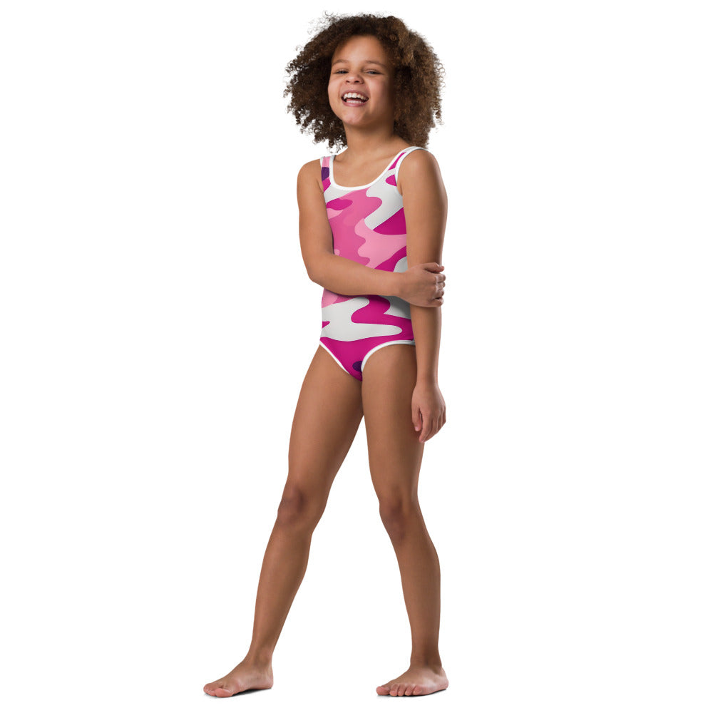 Pink Camouflage Kids One Piece Swimsuit (6X) Y11770