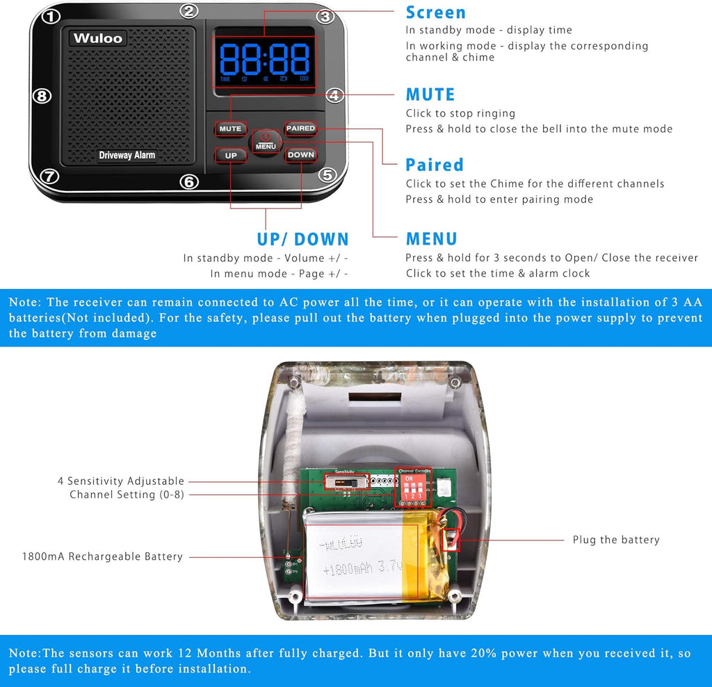 1800 Ft Wireless Outdoor Motion Sensor Driveway Alarm System N545