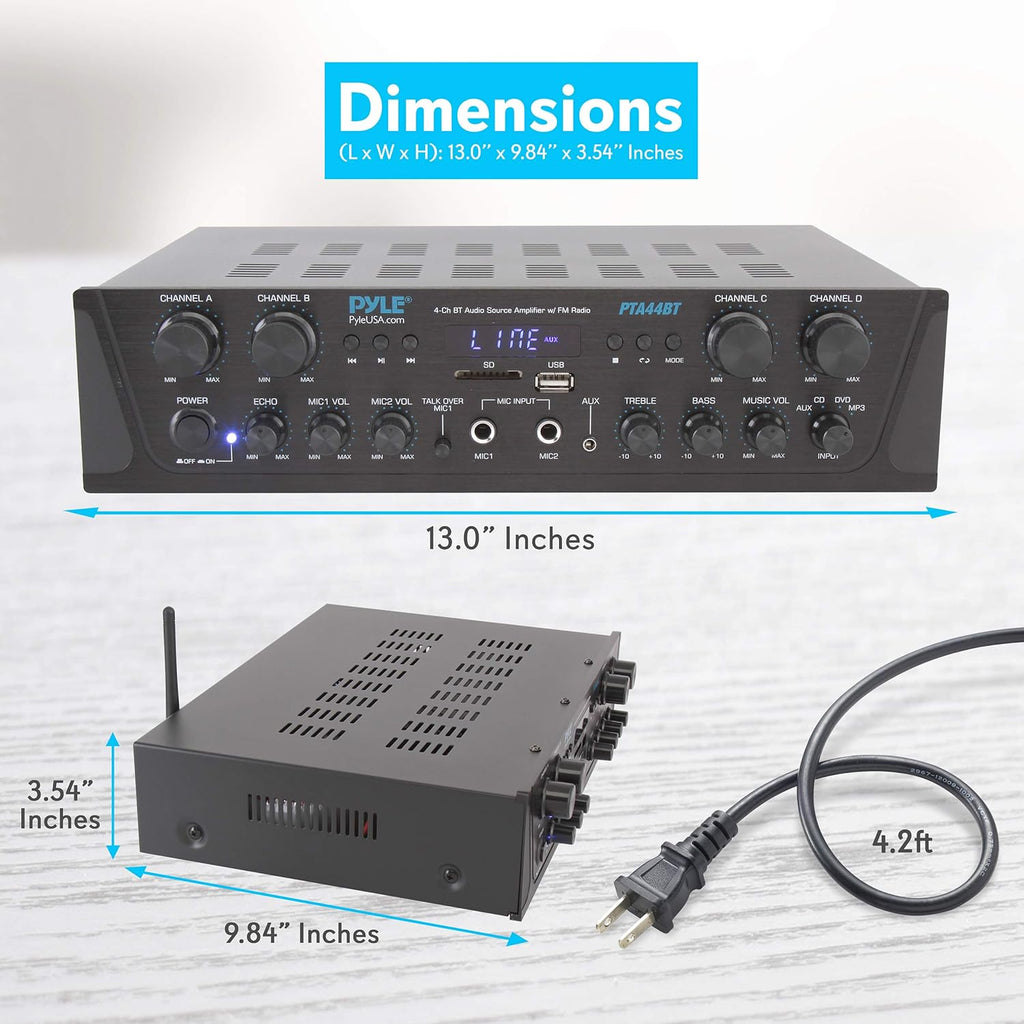 500W 4 Channel Stereo Bluetooth Amplifier with USB, FM, Microphone in A605