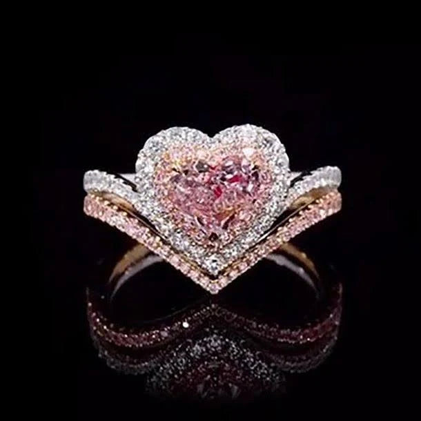 Heart Cut Pink Sapphire Rose Gold 925 Sterling Silver Halo Bridal Sets E30609