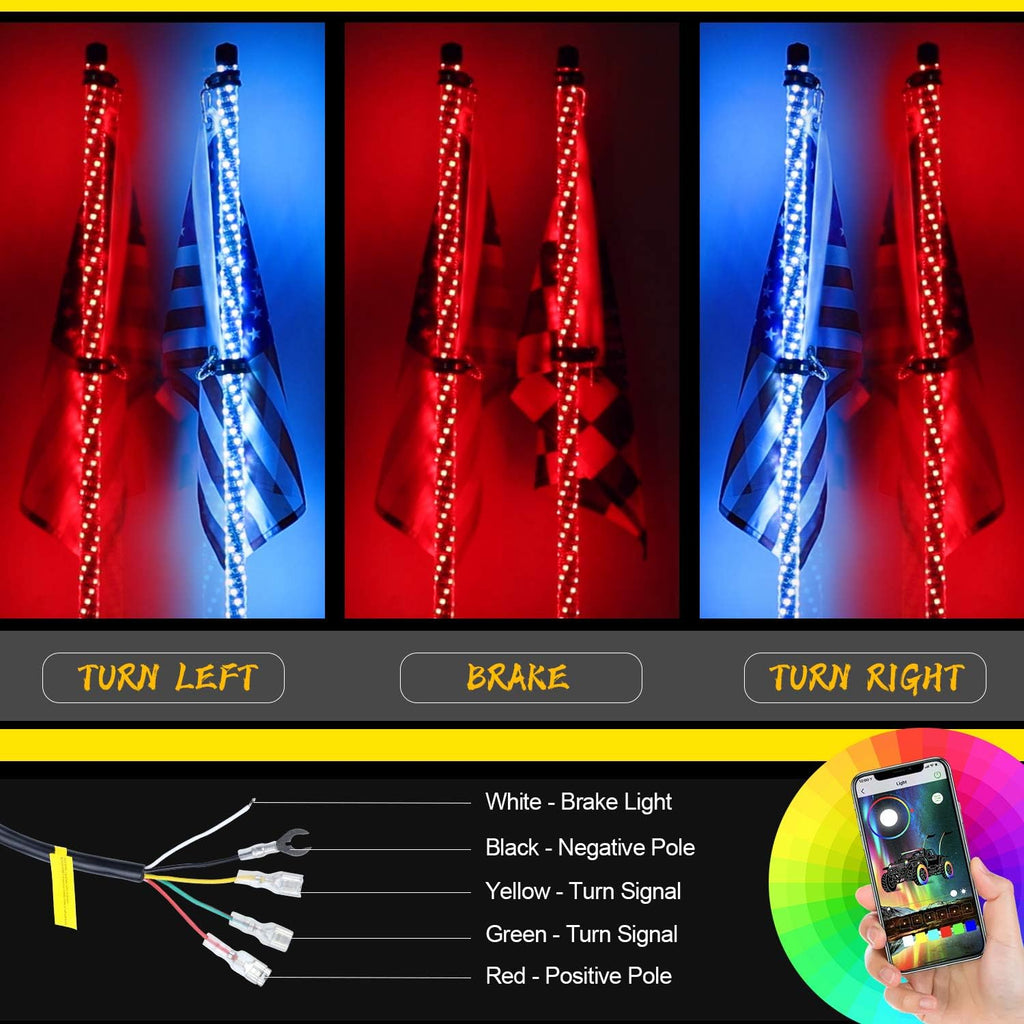 2PCS 4FT Lighted Whips with Remote and App Control T7401