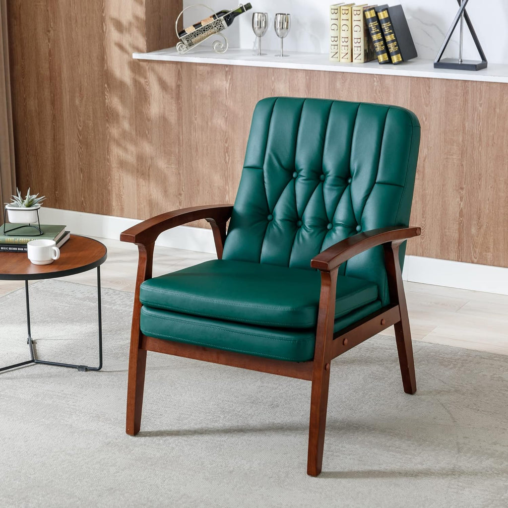 Blackish Green PU Leather Accent Chair with Solid Wood Frame O6825