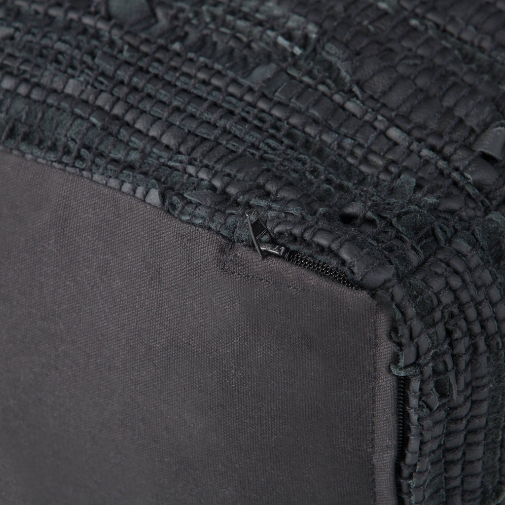 Genuine Leather Square Pouf - Grey G6956