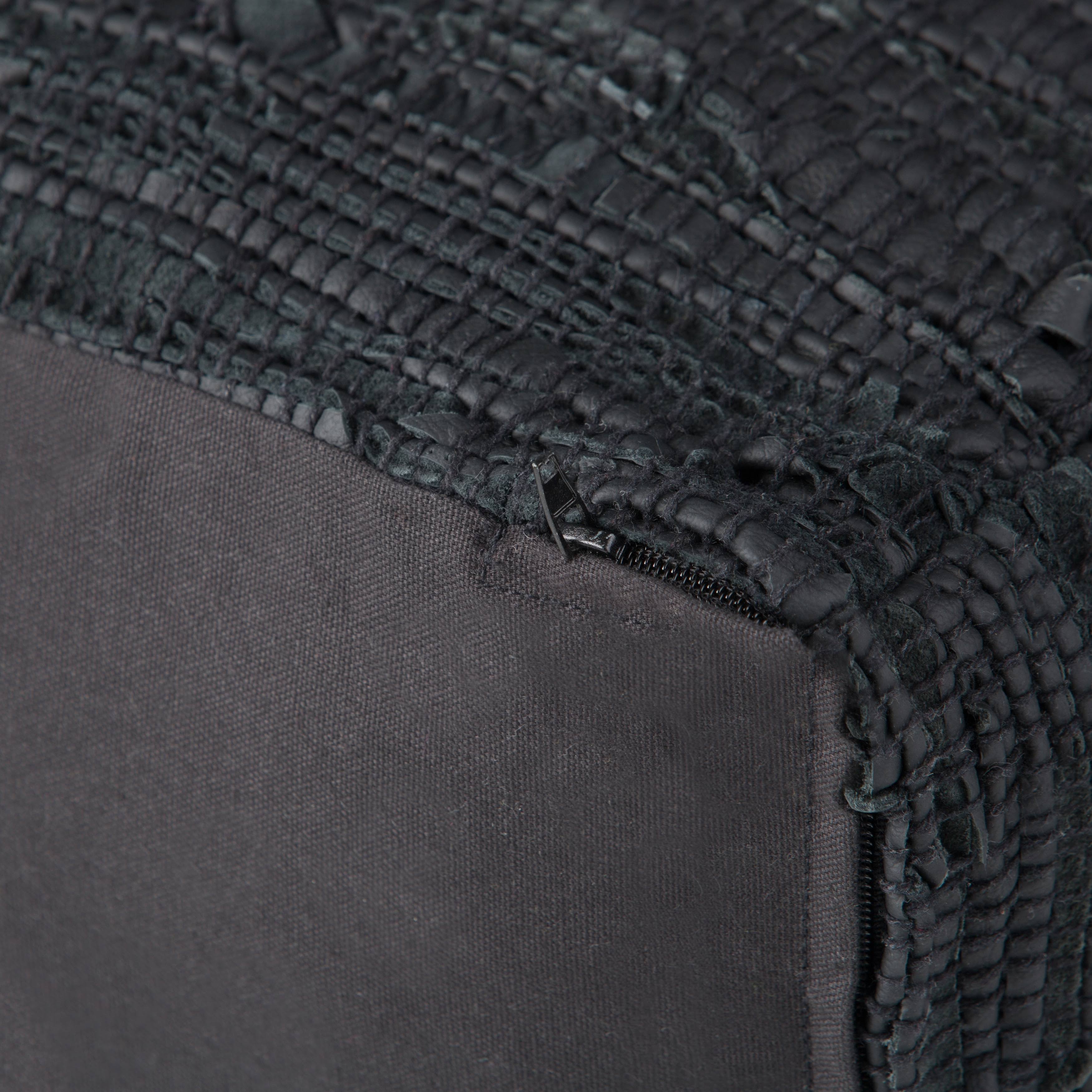 Genuine Leather Square Pouf - Grey G6956