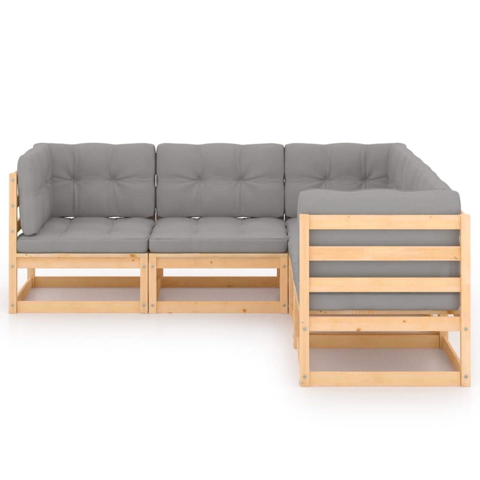 5 Piece Outdoor Sectional Furniture Set with Gray Cushions Y3545