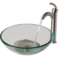Tempered Glass Circular Vessel Bathroom Sink, Brushed Nickel P218